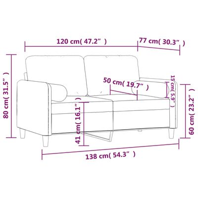 vidaXL 2-osobowa sofa z poduszkami, winna czerwień, 120 cm, aksamit