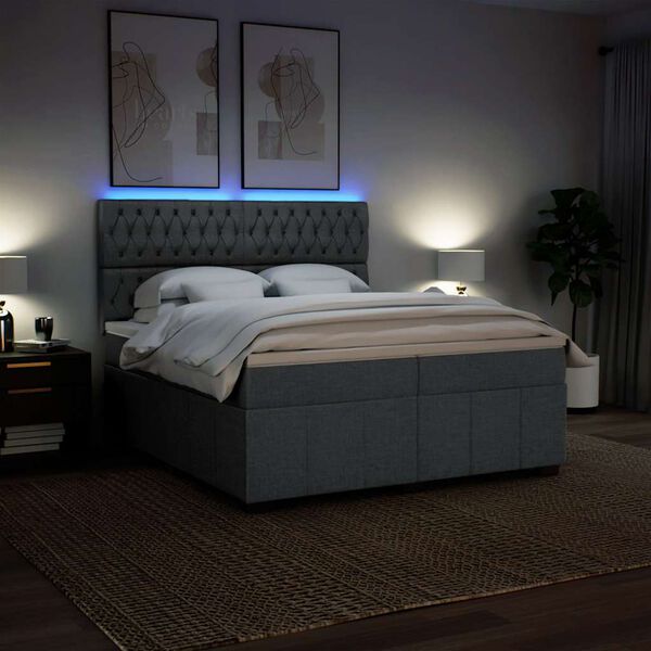 vidaXL Ł&oacute;żko kontynentalne z materacem, ciemnoszara tkanina 200x200 cm