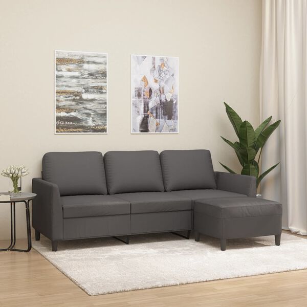 vidaXL 3-osobowa sofa z podn&oacute;żkiem, szary, 180 cm, sztuczna sk&oacute;ra