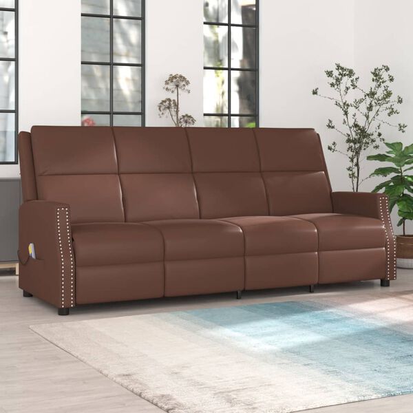 vidaXL Rozkładany fotel masujący, 4-os., brązowy, obity sztuczną skórą