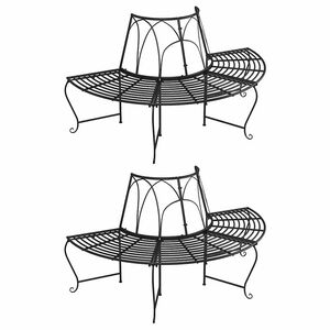 vidaXL P&oacute;łokrągłe ławki pod drzewo, 2 szt., &Oslash;159 cm, czarne, stalowe