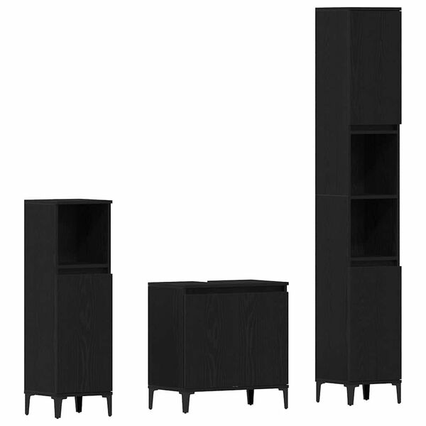 vidaXL Zestaw mebli łazienkowych Montowane na ścianie 3 pcs Czarny Dąb