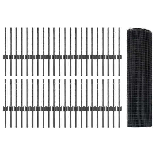 vidaXL Ogrodzenie z słupkiem Szary 0,4 x 100 m Stal i PVC