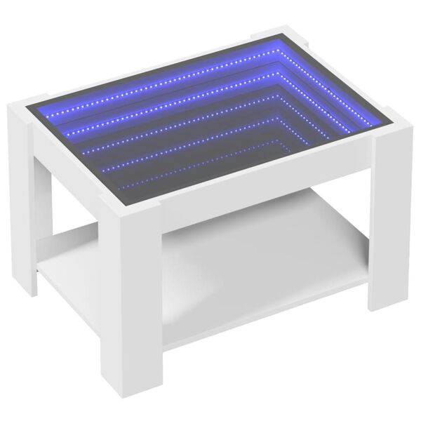 vidaXL Stolik kawowy z LED, biały 73x53x45 cm, materiał drewnopochodny