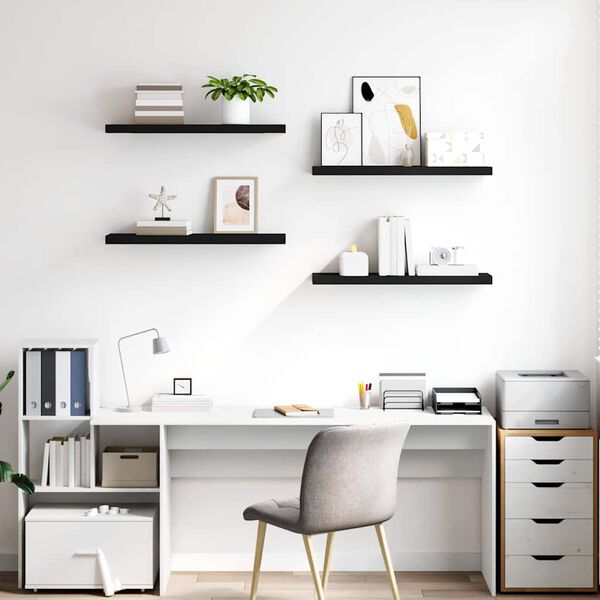 vidaXL P&oacute;łki ścienne, 4 szt., czarne, 80 x 23,5 x 3,8 cm, MDF