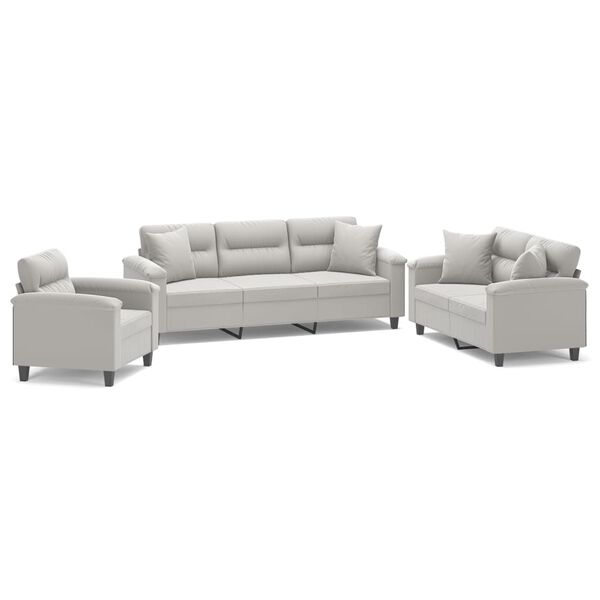 vidaXL 3-częściowy komplet wypoczynkowy, jasnoszary, mikrofibra