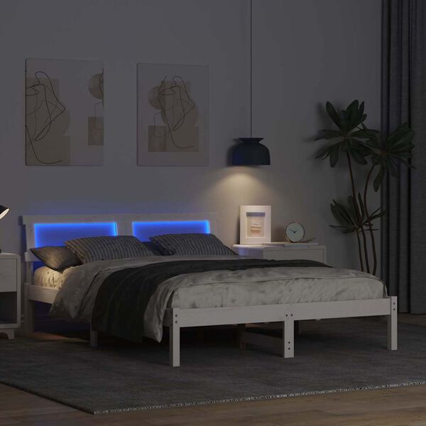 vidaXL Ramka łóżka Z zagłówkiem Biały 120 x 200 cm Lite drewno sosnowe