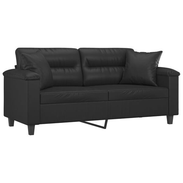 vidaXL 2-osobowa sofa z poduszkami, czarna, 140 cm, sztuczna sk&oacute;ra