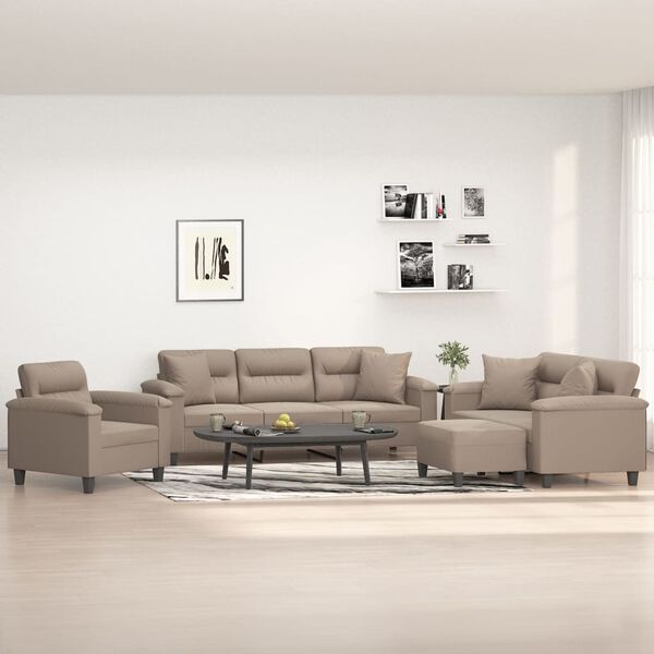 vidaXL 4-częściowy komplet wypoczynkowy, taupe, mikrofibra