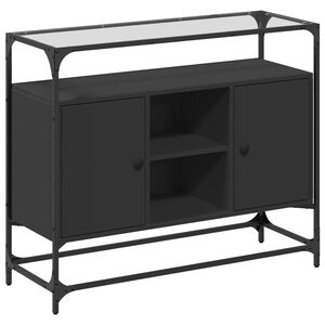 vidaXL Szafka boczna ze szklanym blatem, czarna, 98x35x81 cm