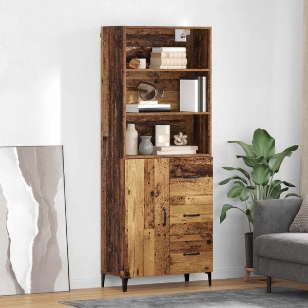 vidaXL Highboard z szufladą Stare drewno 69,5 x 34 x 180 cm