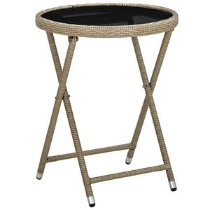 vidaXL Stolik herbaciany, beżowy, 60 cm, rattan PE i szkło hartowane