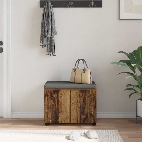 vidaXL Ławka w przedpokoju z poduszką Stare drewno 60 x 38 x 46 cm