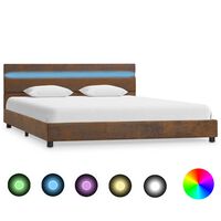 vidaXL Rama łóżka z LED, brązowa, tapicerowana tkaniną, 140 x 200 cm