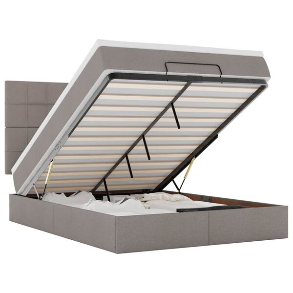vidaXL Rama ł&oacute;żka otomana z materacem, taupe, 140x190 cm, tkanina
