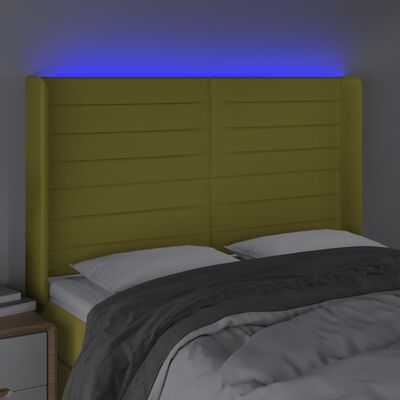 vidaXL Zagłówek do łóżka z LED, zielony, 147x16x118/128 cm, tkanina