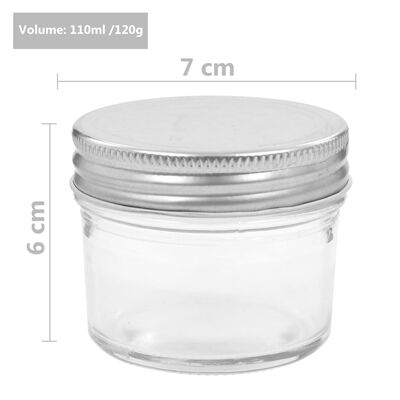 vidaXL Szklane słoiki na dżem, srebrne pokrywki, 96 szt., 110 ml