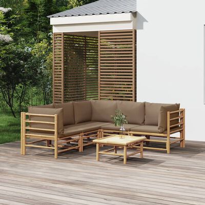 vidaXL 6-cz. zestaw mebli do ogrodu, poduszki w kolorze taupe, bambus