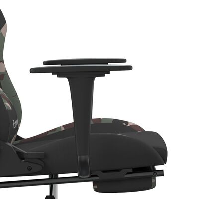 vidaXL Fotel dla gracza z podnóżkiem i masażem, czarny i moro, tkanina
