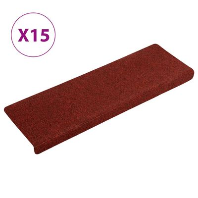 vidaXL Nakładki na schody, 15 szt., igłowane, 65x21x4 cm, czerwone