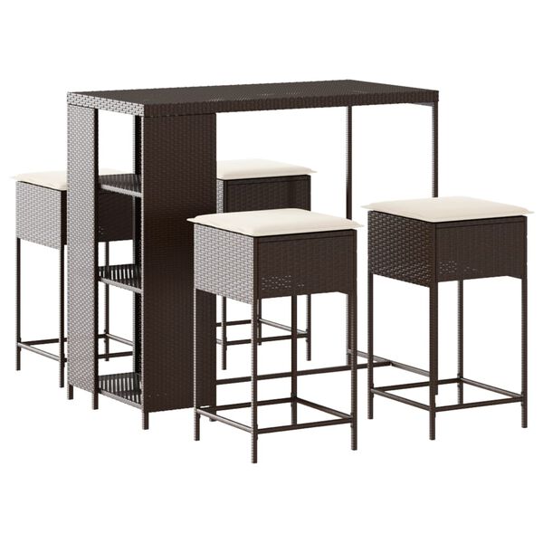 vidaXL 5-cz. zestaw mebli barowych do ogrodu, z poduszkami, brązowy