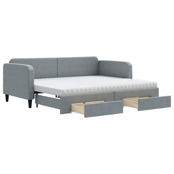 vidaXL Sofa rozsuwana z szufladami, jasnoszara, 90x200 cm, tkanina