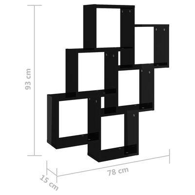 vidaXL Półka ścienna w formie kostek, czarna z połyskiem, 78x15x93 cm