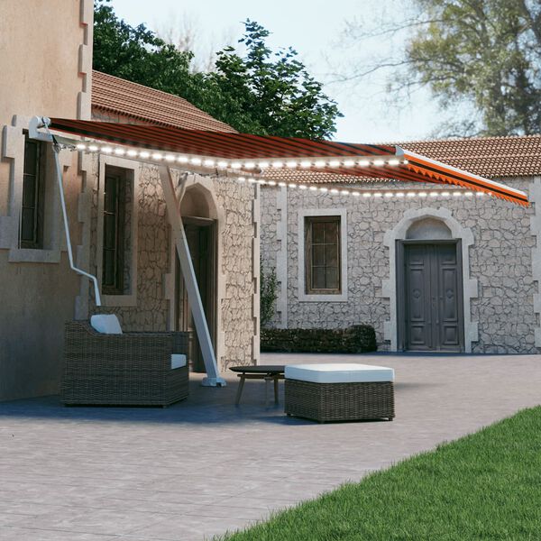 vidaXL Automatycznie zwijana markiza, LED i czujnik wiatru, 450x300 cm