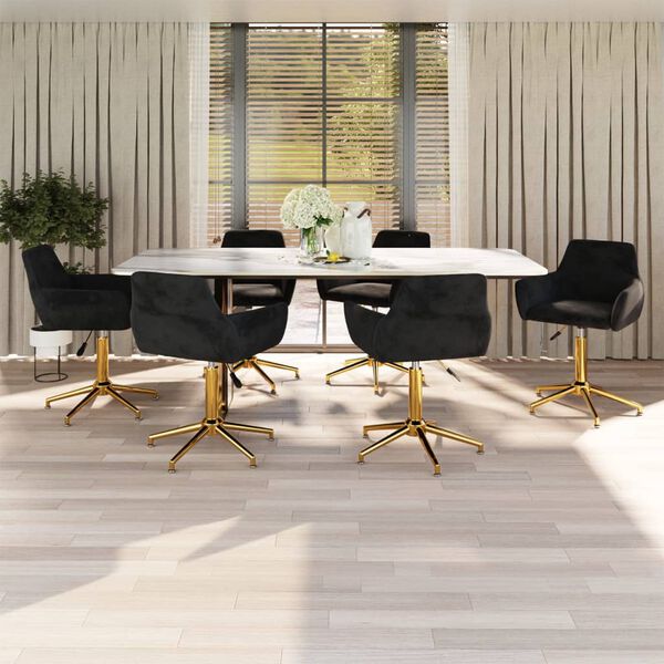 vidaXL Obrotowe krzesła stołowe, 6 szt., czarne, obite aksamitem