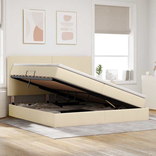 vidaXL Ł&oacute;żko z miejscem na przechowywanie i LED Kremowy 200 x 200 cm