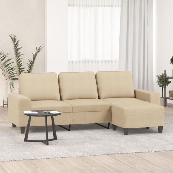 vidaXL Sofa 3-osobowa, kremowa, 180 cm, tapicerowana tkaniną