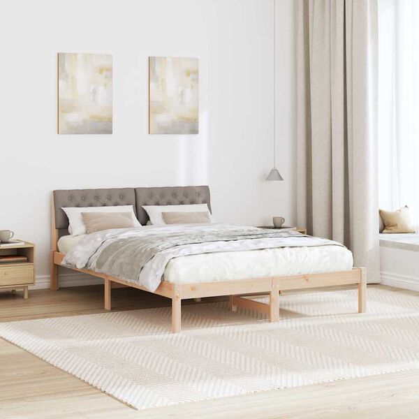 vidaXL Rama ł&oacute;żka Brązowy i taupe 135 x 190 cm Lite drewno sosnowe