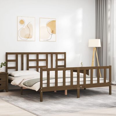 vidaXL Rama łóżka z zagłówkiem, miodowa, 180x200 cm, drewniana