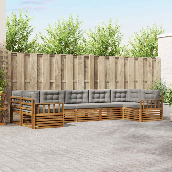 vidaXL Zestaw sof na zewnątrz z poduszką 7 pcs Naturalny i Jasny Szary