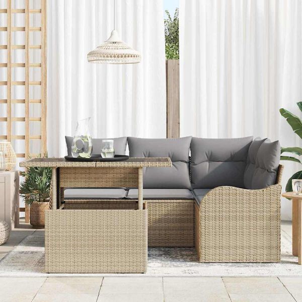 vidaXL Zestaw Sof na Ogr&oacute;d z poduszką 5 pcs Beżowy Rattan poli