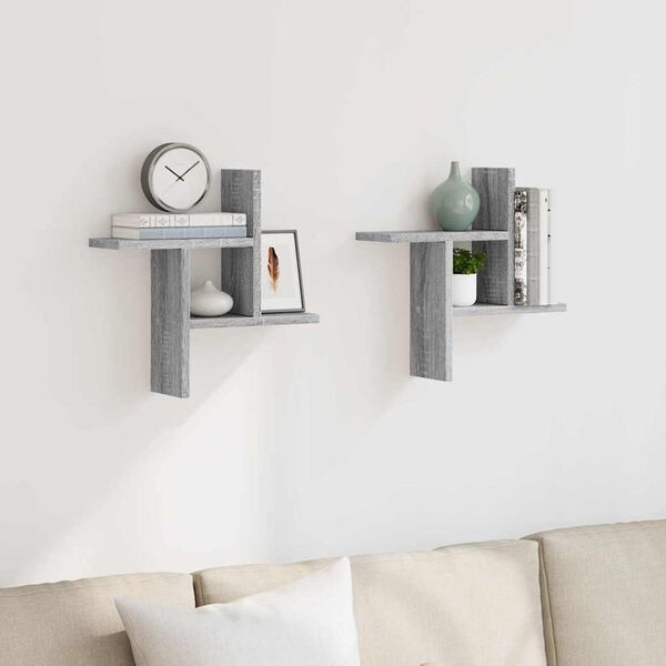 vidaXL P&oacute;łki ścienne, 2 szt., szary dąb sonoma, 38x12x38 cm