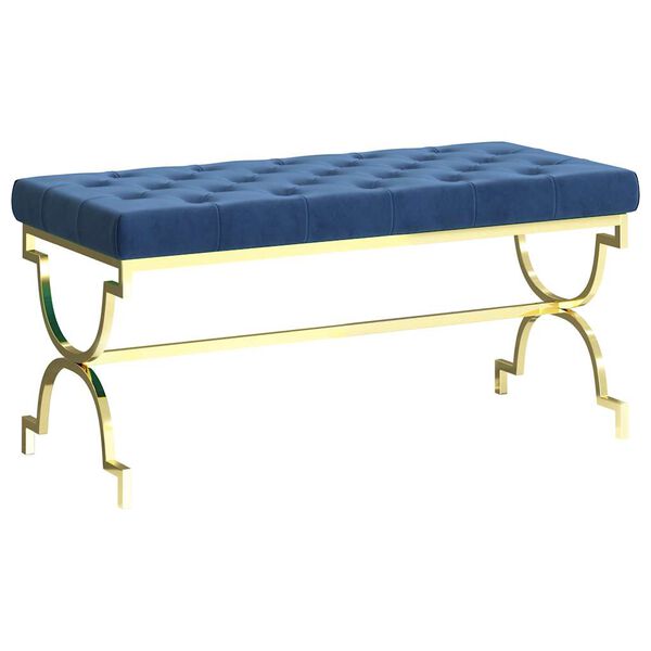 vidaXL Ławka, 99 cm, niebieska, aksamit i stal nierdzewna