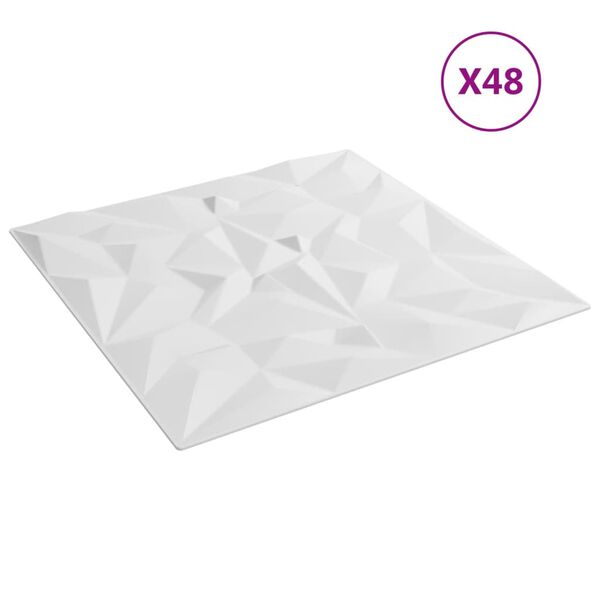 vidaXL Panele ścienne, 48 szt., białe, 50x50 cm, XPS, 12 m&sup2;, ametyst