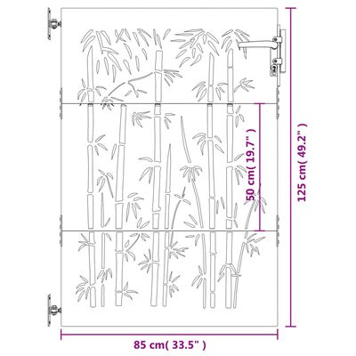 vidaXL Furtka ogrodowa, 85x125 cm, stal kortenowska, motyw bambusa