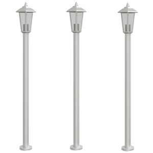 vidaXL Lampy ogrodowe na słupku, 3 szt., srebrne, 120 cm, stal