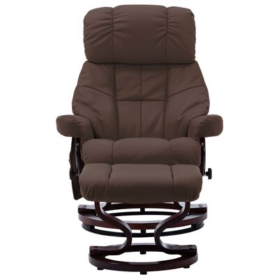 vidaXL Rozkładany fotel masujący, brązowy, ekoskóra i gięte drewno