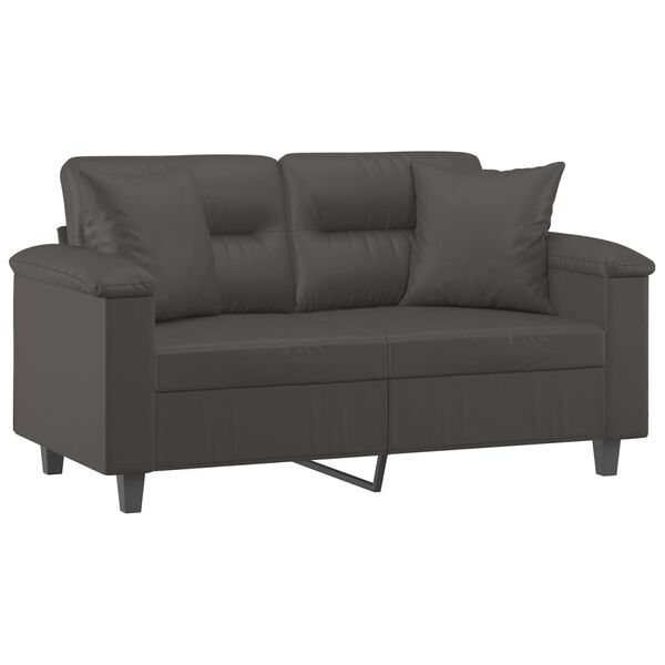 vidaXL 2-osobowa sofa z poduszkami, szara, 120 cm, sztuczna sk&oacute;ra