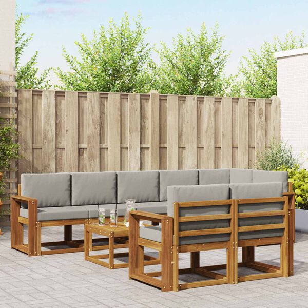 vidaXL Zestaw sof na zewnątrz z poduszką 9 pcs Naturalny i Jasny Szary