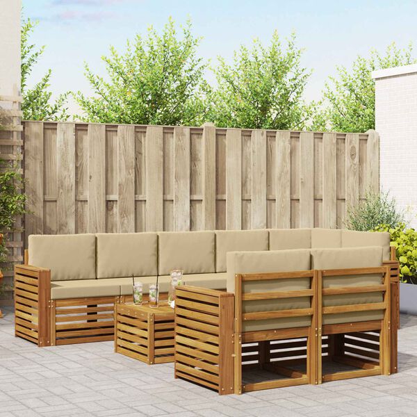 vidaXL Zestawy sof 9 pcs Naturalny i Beżowy Lite Drewno Akacji