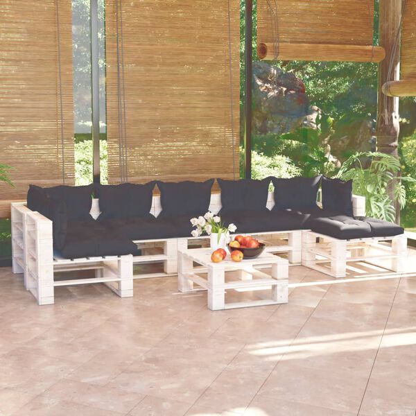 vidaXL 8-cz. zestaw mebli ogrodowych z palet, z poduszkami, sosnowy