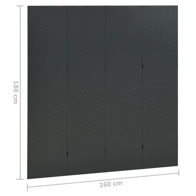 vidaXL Parawan 4-panelowy, antracytowy, 160 x 180 cm, stalowy