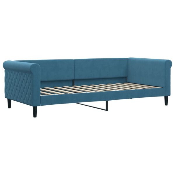 vidaXL Sofa rozsuwana z materacami, niebieska, 90x200 cm, aksamit