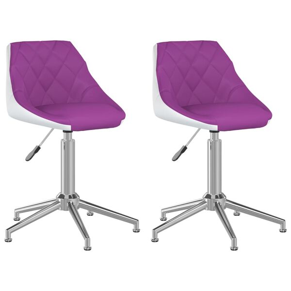 vidaXL Obrotowe krzesła stołowe, 2 szt., fioletowo-białe, ekosk&oacute;ra