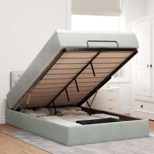 vidaXL Rama ł&oacute;żka otomana z materacem, szara, 120x200 cm, aksamit