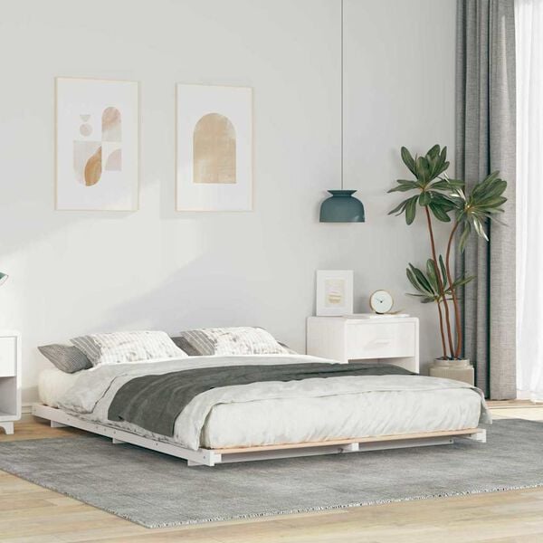 vidaXL Stelaż ł&oacute;żkowy Biały 160 x 200 cm Lite drewno sosnowe